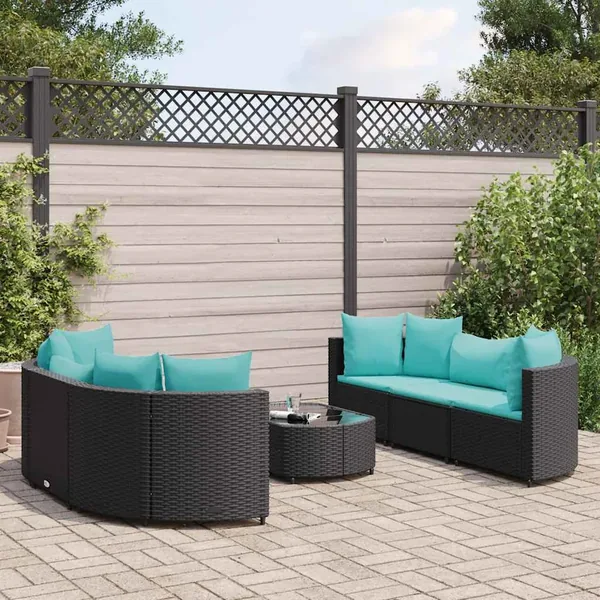 Salon de jardin 7 pcs avec coussins noir résine tressée 63 x 63 x 57,5 cm - 51,8 kg