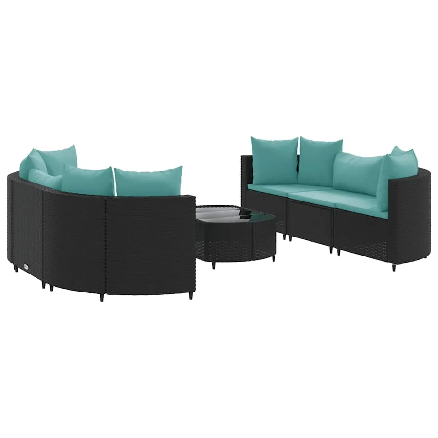 Salon de jardin 7 pcs avec coussins noir résine tressée 63 x 63 x 57,5 cm - 51,8 kg - 2