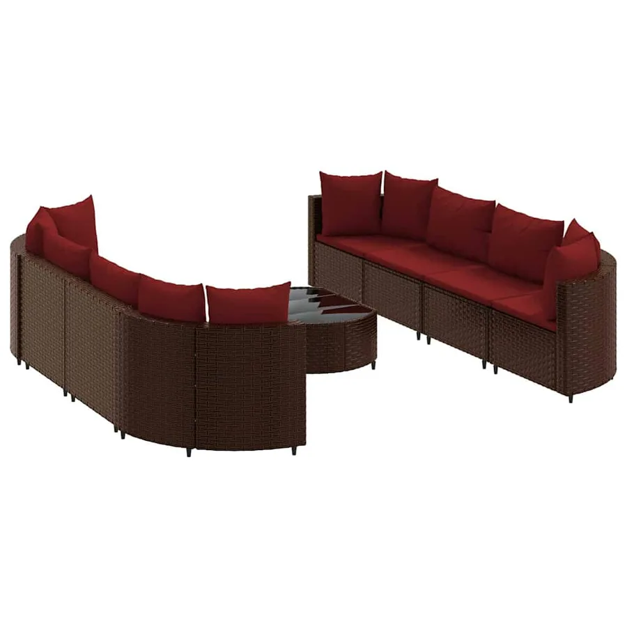 Salon de jardin avec coussins 9 pcs marron résine tressée - 2