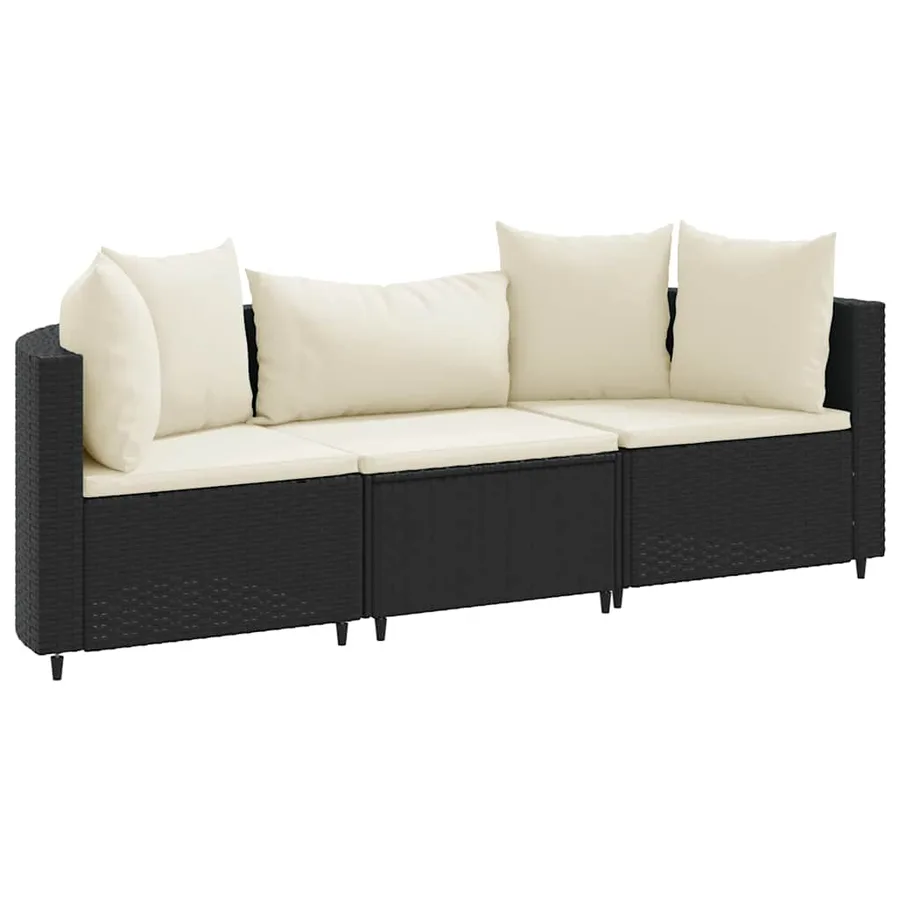 Salon de jardin 3 pcs avec coussins noir résine tressée - 2