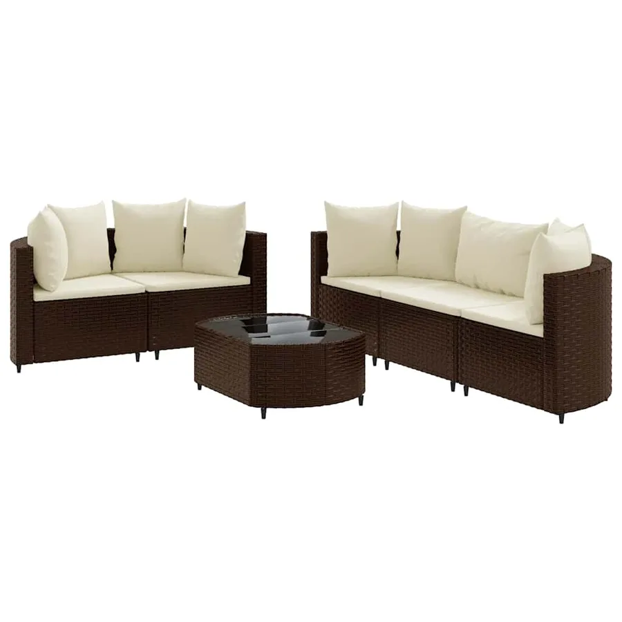 Salon de jardin avec coussins 6 pcs marron résine tressée - 2