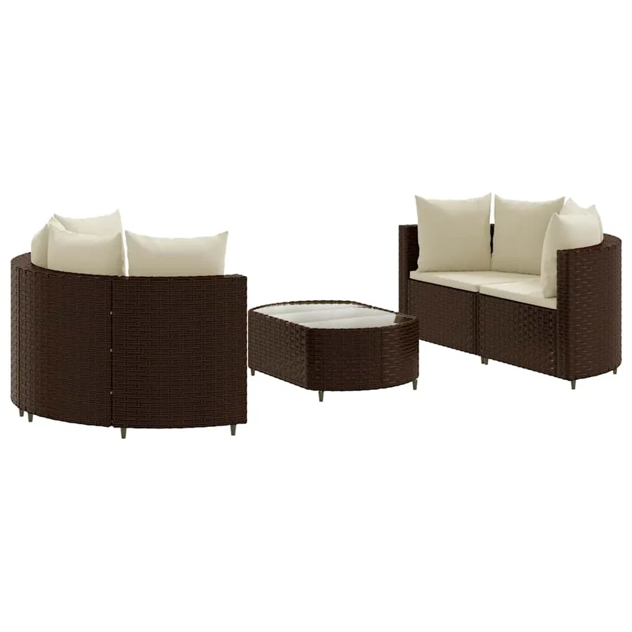 Salon de jardin avec coussins 5 pcs marron résine tressée - 2