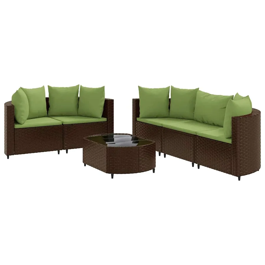Salon de jardin avec coussins 6 pcs marron résine tressée - 2