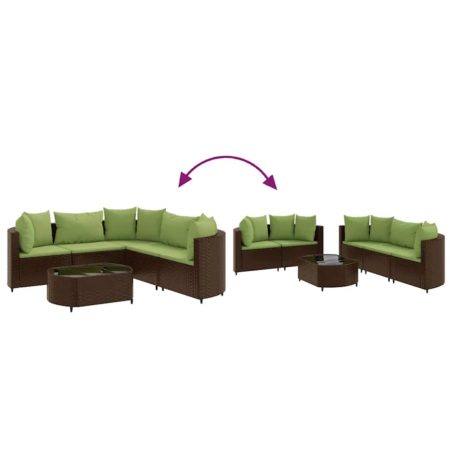 Salon de jardin avec coussins 6 pcs marron résine tressée - 6