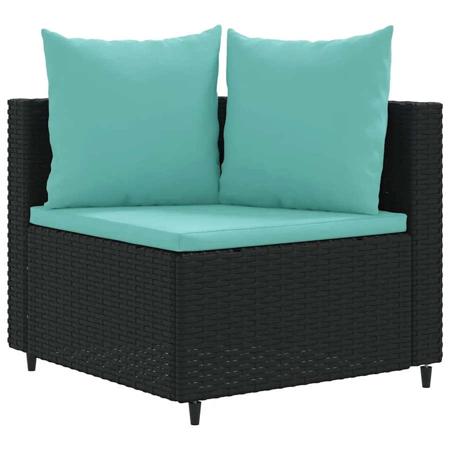Salon de jardin 4 pcs avec coussins noir résine tressée - 3