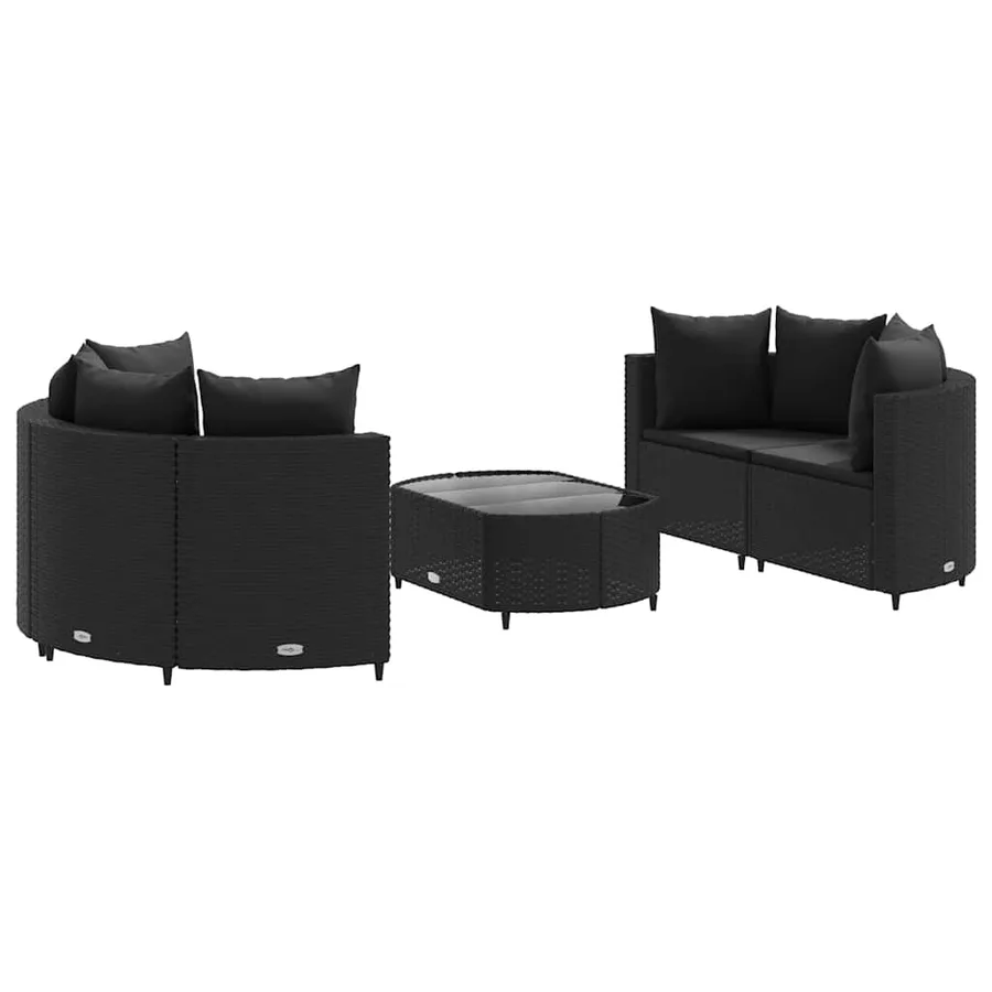 Salon de jardin 5 pcs avec coussins noir résine tressée - 2