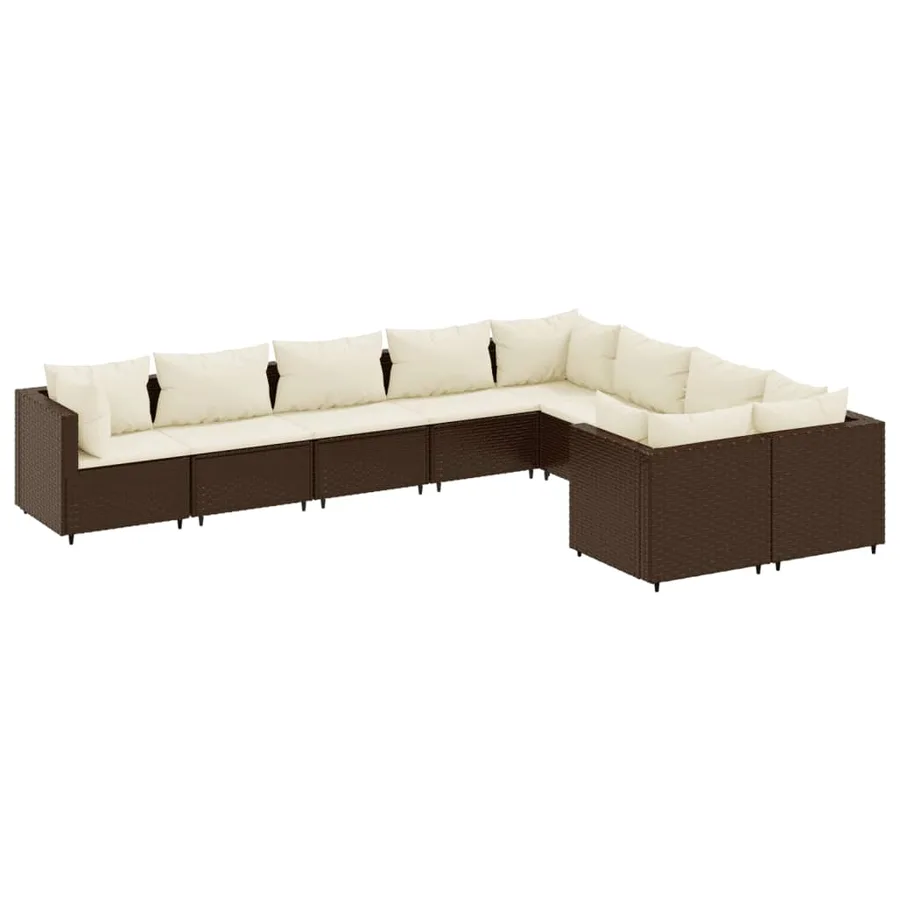 Salon de jardin avec coussins 9 pcs marron résine tressée - 2