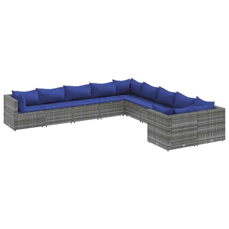 Salon de jardin avec coussins 10 pcs gris résine tressée - 2