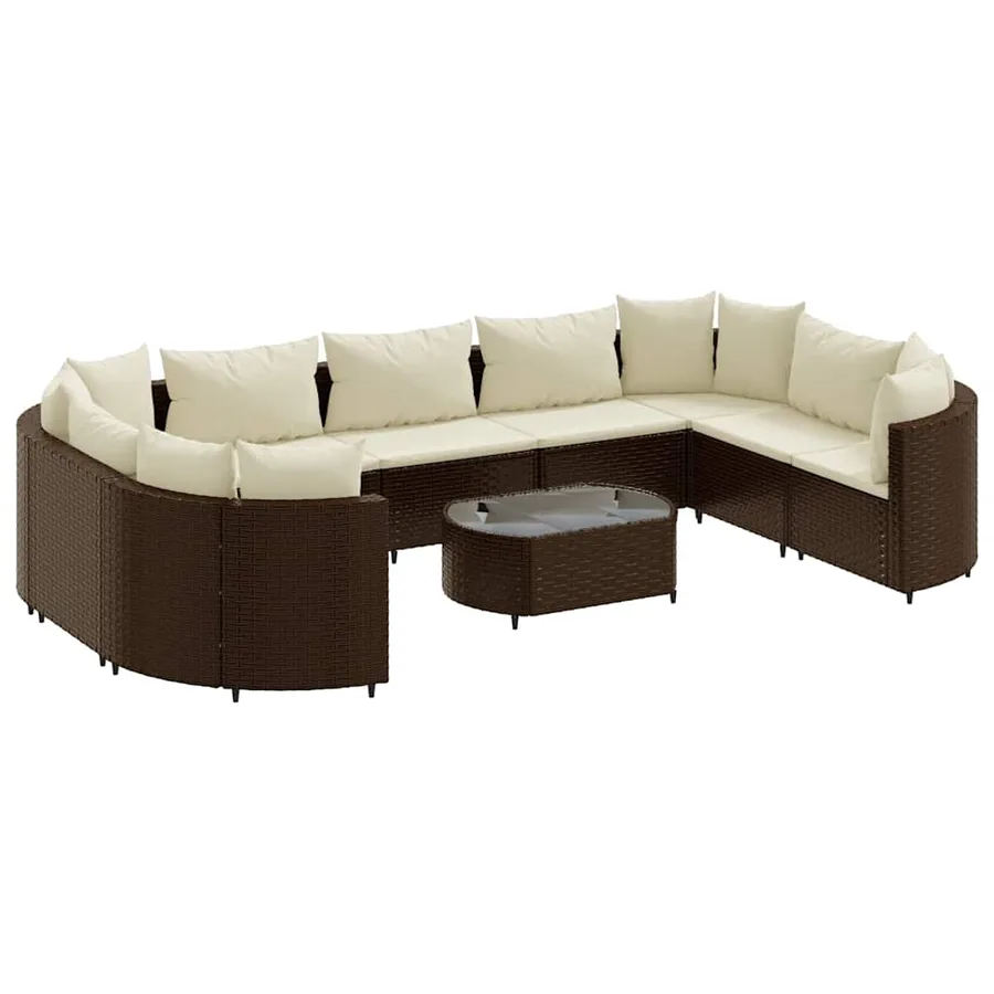 Salon de jardin 10 pcs avec coussins marron résine tressée - 2