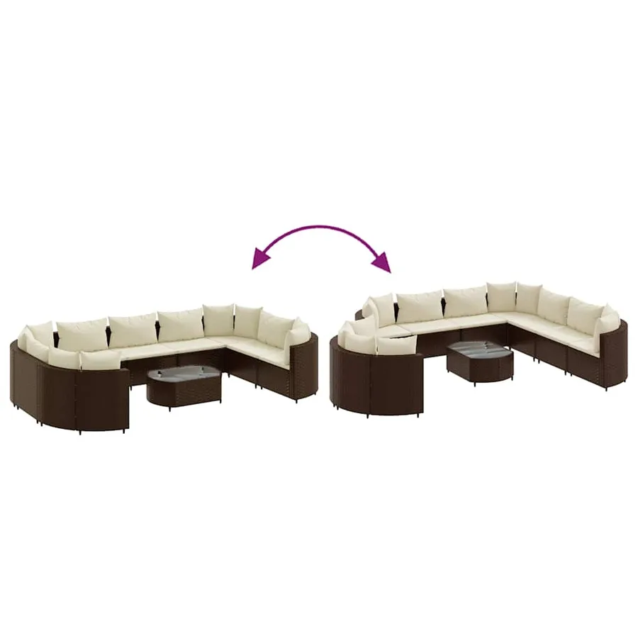 Salon de jardin 10 pcs avec coussins marron résine tressée - 6