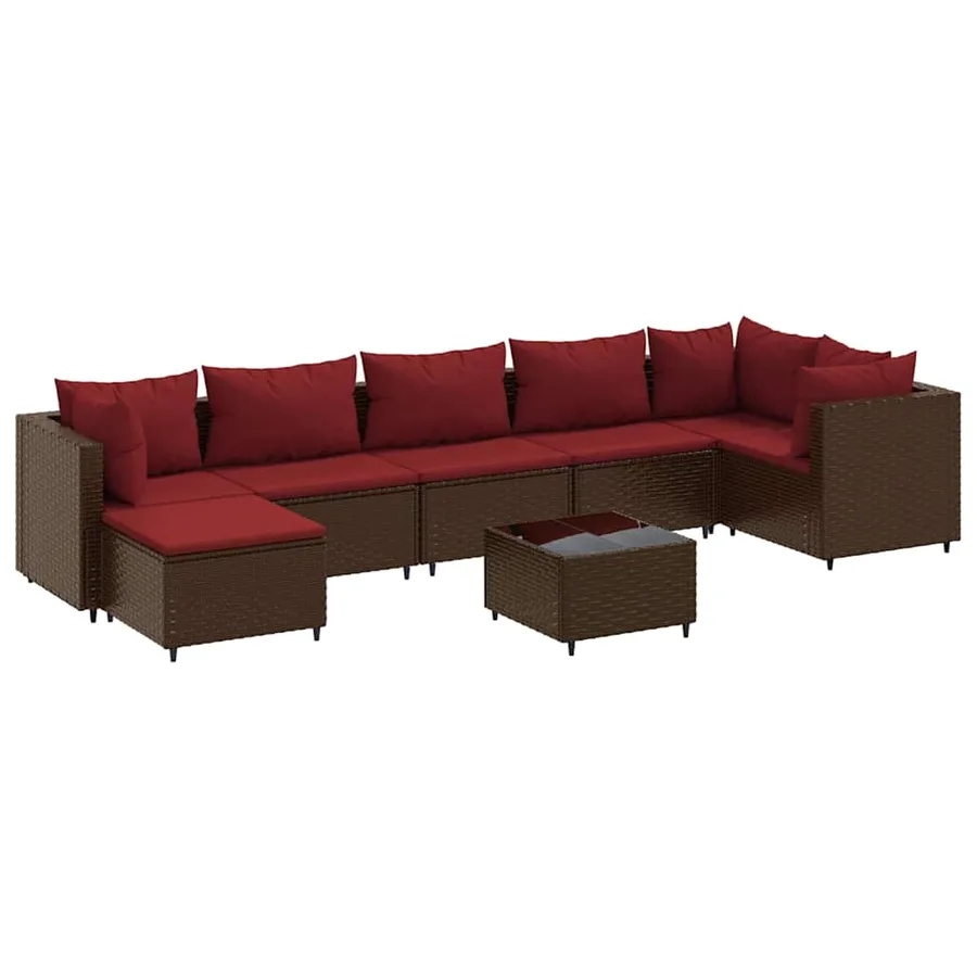 Salon de jardin avec coussins 8 pcs marron résine tressée - 2