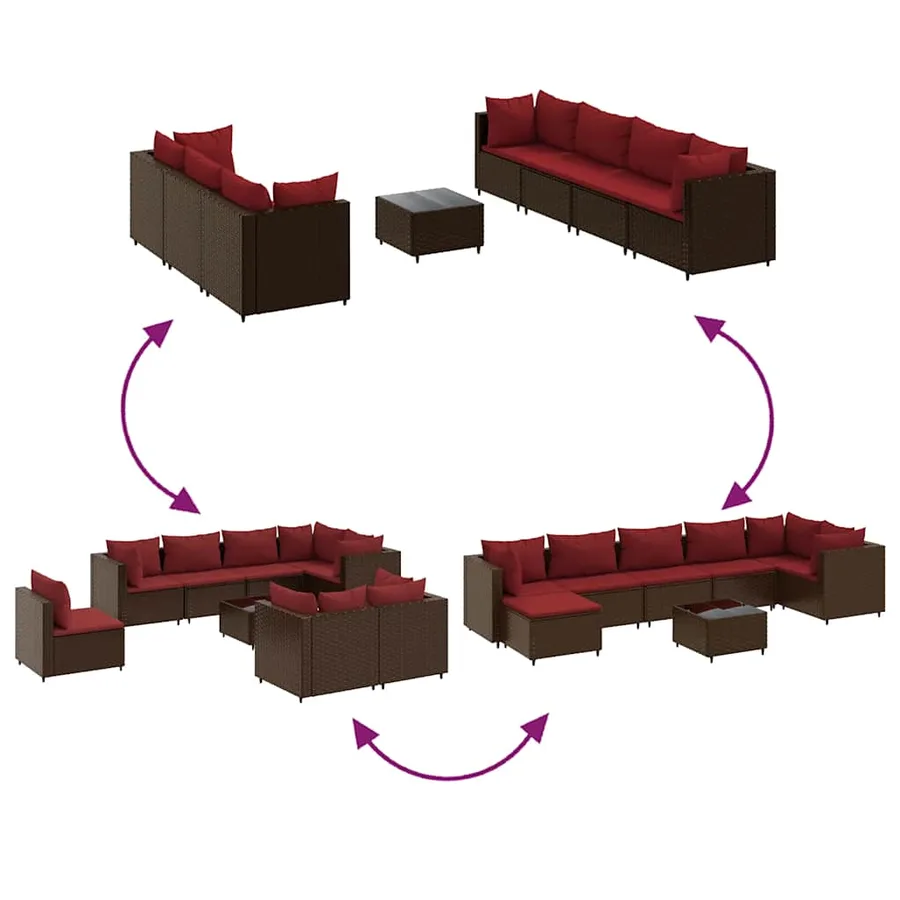 Salon de jardin avec coussins 8 pcs marron résine tressée - 7