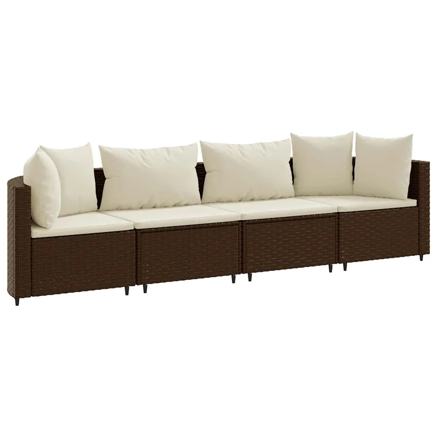 Salon de jardin 4 pcs avec coussins marron résine tressée - 2