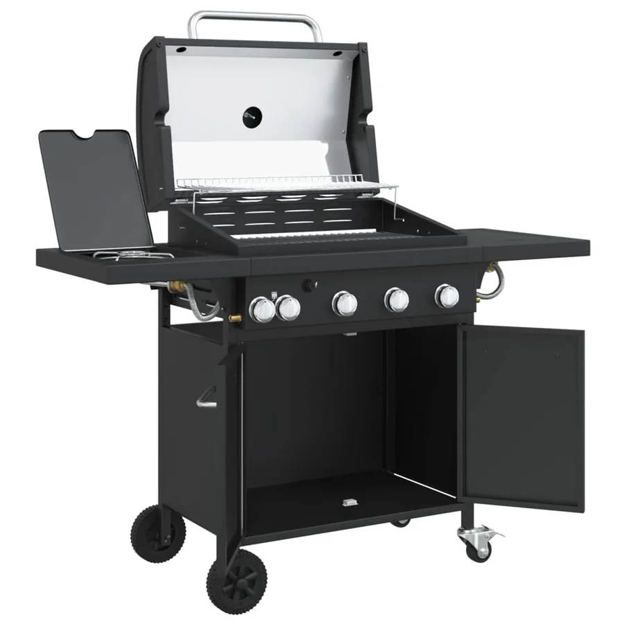 Barbecue gril à gaz avec 5 brûleurs noir acier enduit de poudre - 6