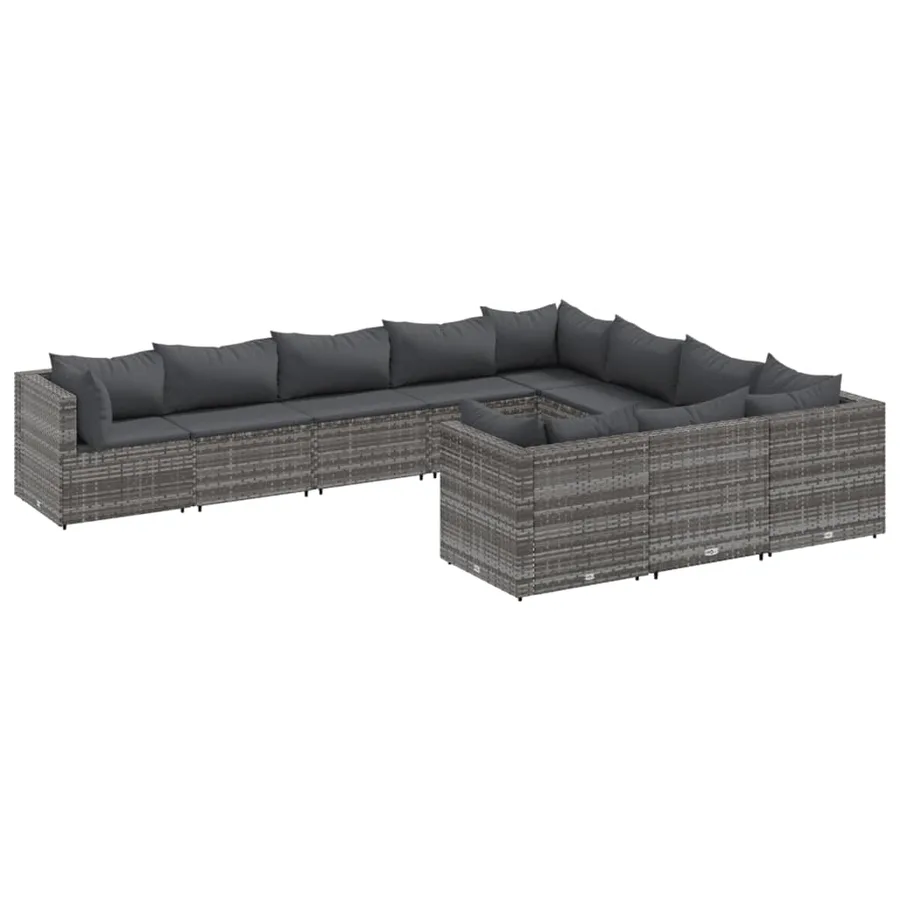Salon de jardin avec coussins 10 pcs gris résine tressée - 2