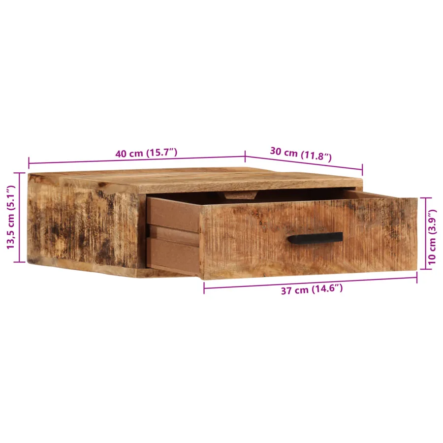 Table de chevet murale 40x30x13,5 cm bois de manguier massif - 10