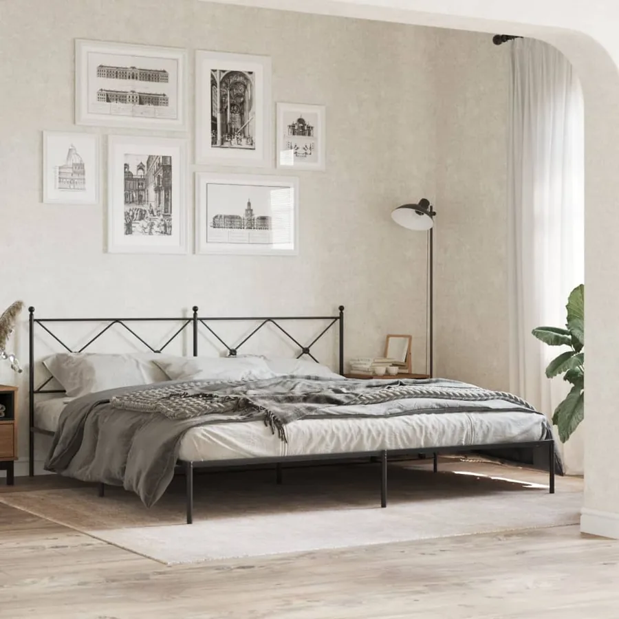 Cadre de lit métal sans matelas avec tête de lit noir 200x200cm