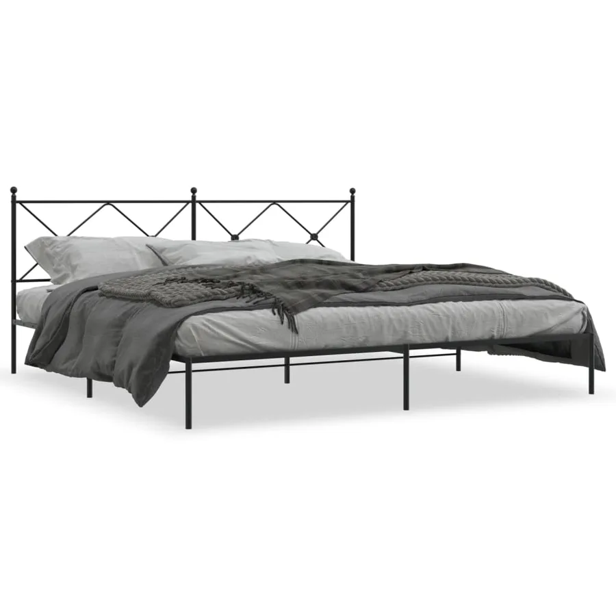 Cadre de lit métal sans matelas avec tête de lit noir 200x200cm - 2