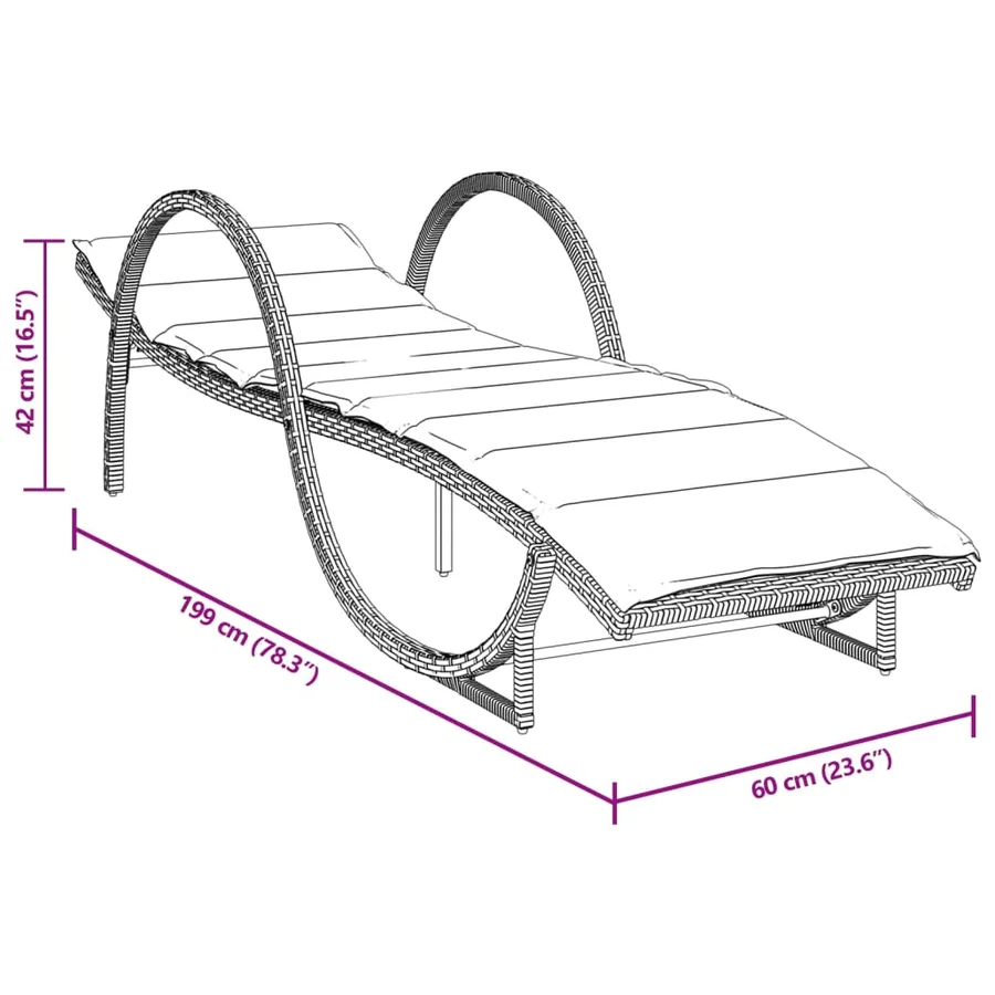 Chaise longue et coussin gris clair 60x199x42 cm résine tressée - 10