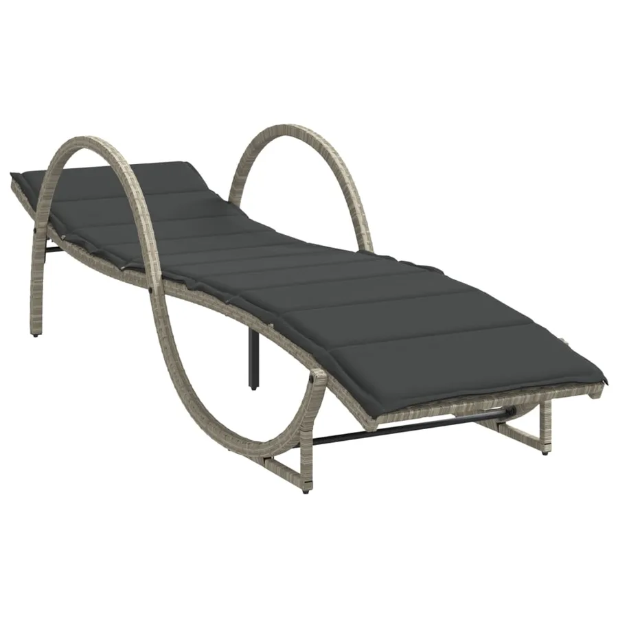 Chaise longue et coussin gris clair 60x199x42 cm résine tressée - 2
