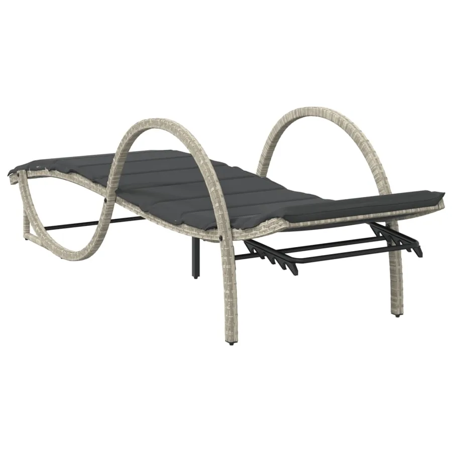Chaise longue et coussin gris clair 60x199x42 cm résine tressée - 6