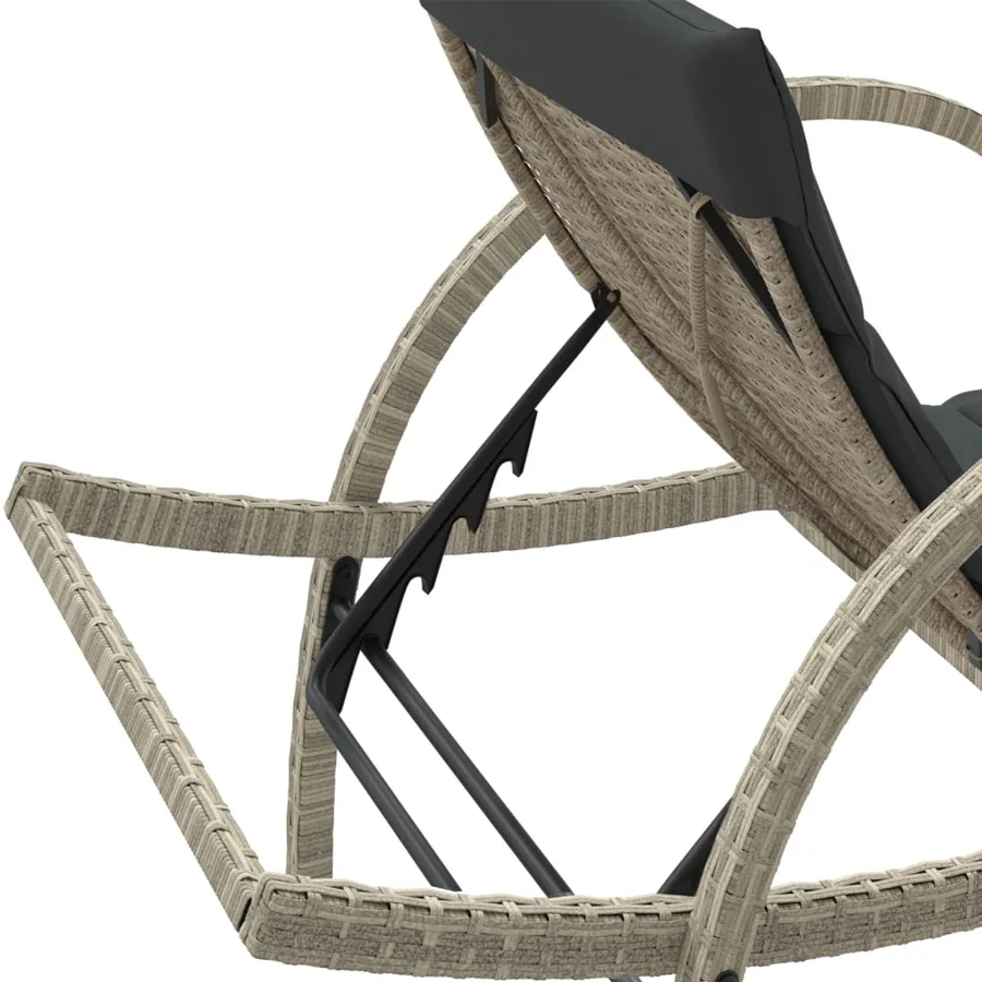Chaise longue et coussin gris clair 60x199x42 cm résine tressée - 8