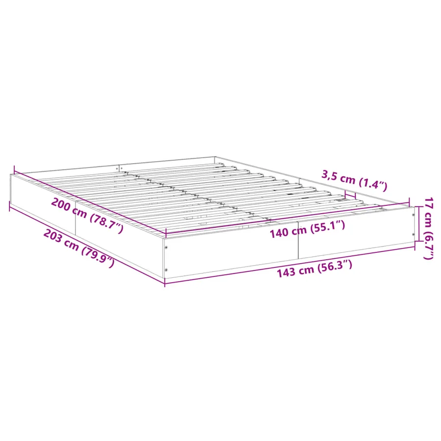 Cadre de lit sans matelas sonoma gris 140x200 cm - 10