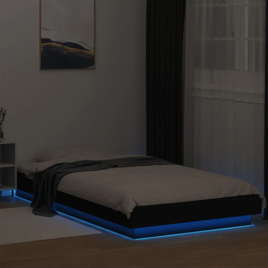 Cadre de lit avec lumières LED sans matelas noir 100x200 cm - 4
