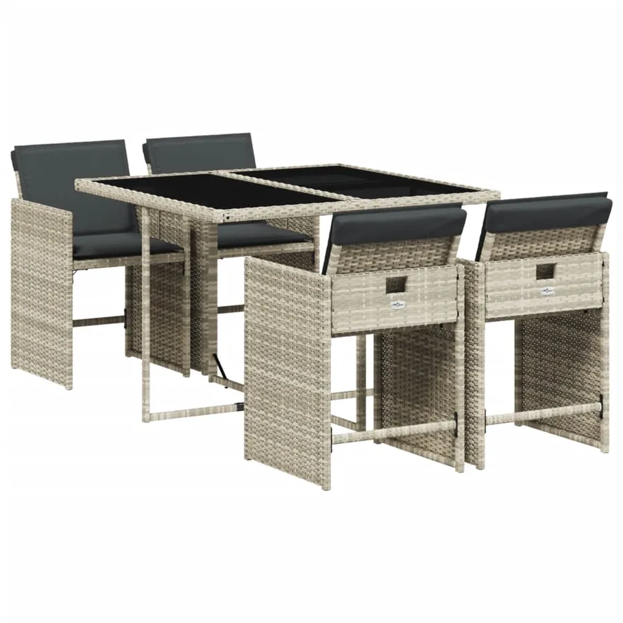 Ensemble à manger de jardin et coussins 5 pcs gris clair rotin - 2