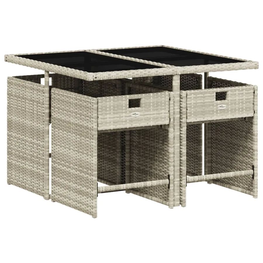Ensemble à manger de jardin et coussins 5 pcs gris clair rotin - 3