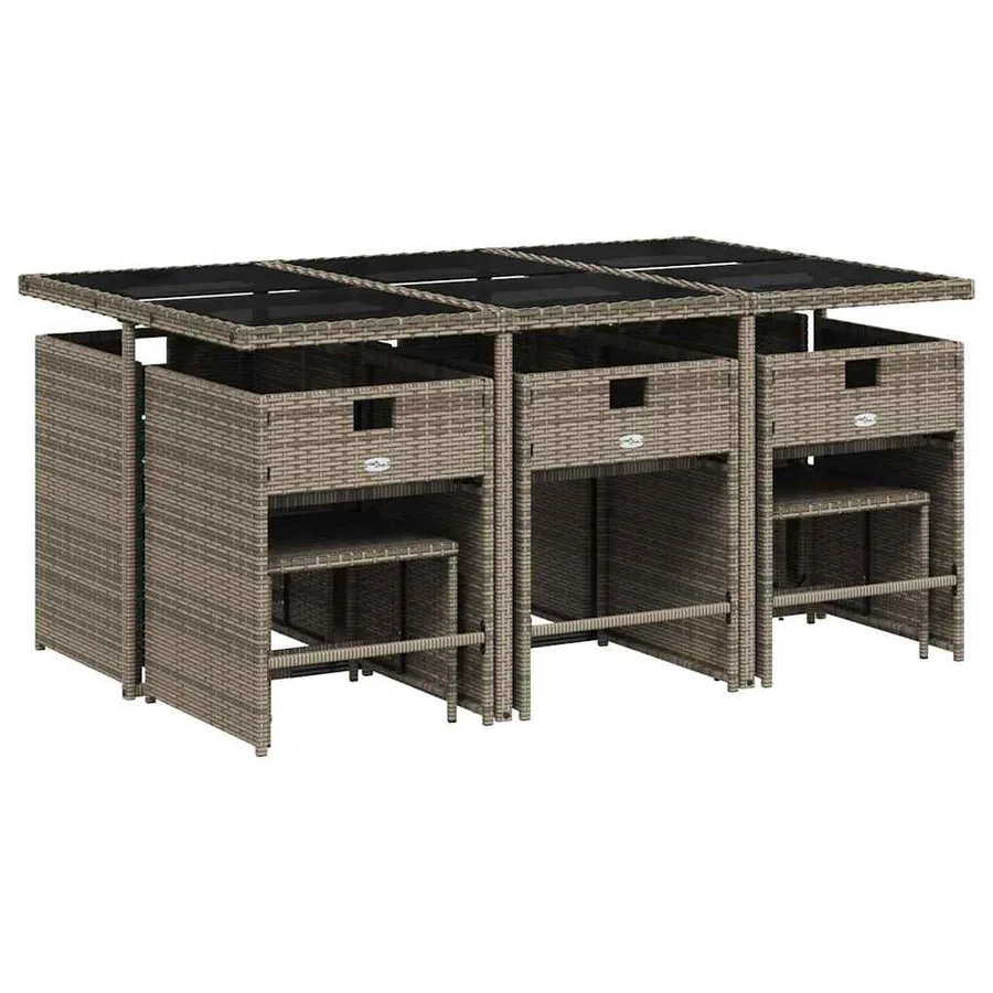 Ensemble à manger de jardin 11pcs avec coussins gris poly rotin - 3