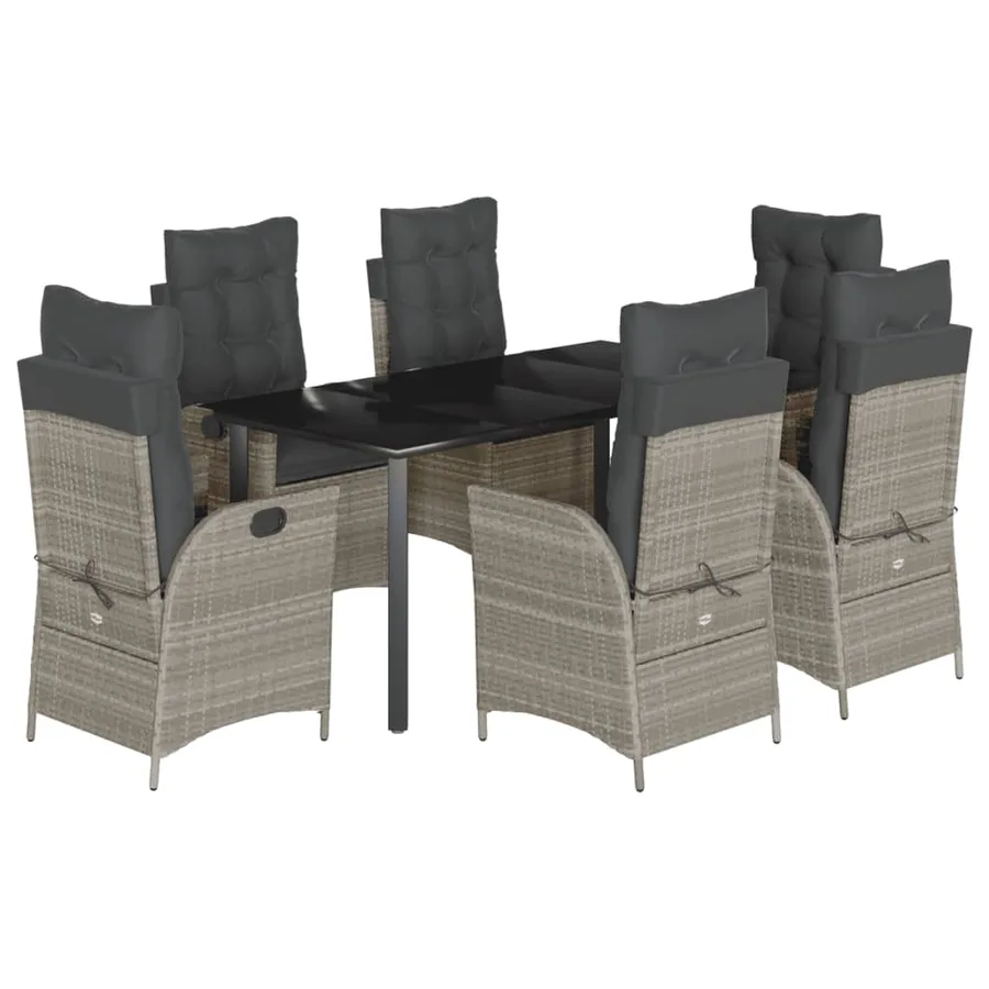 Ensemble à manger de jardin et coussins 7 pcs gris clair rotin - 2