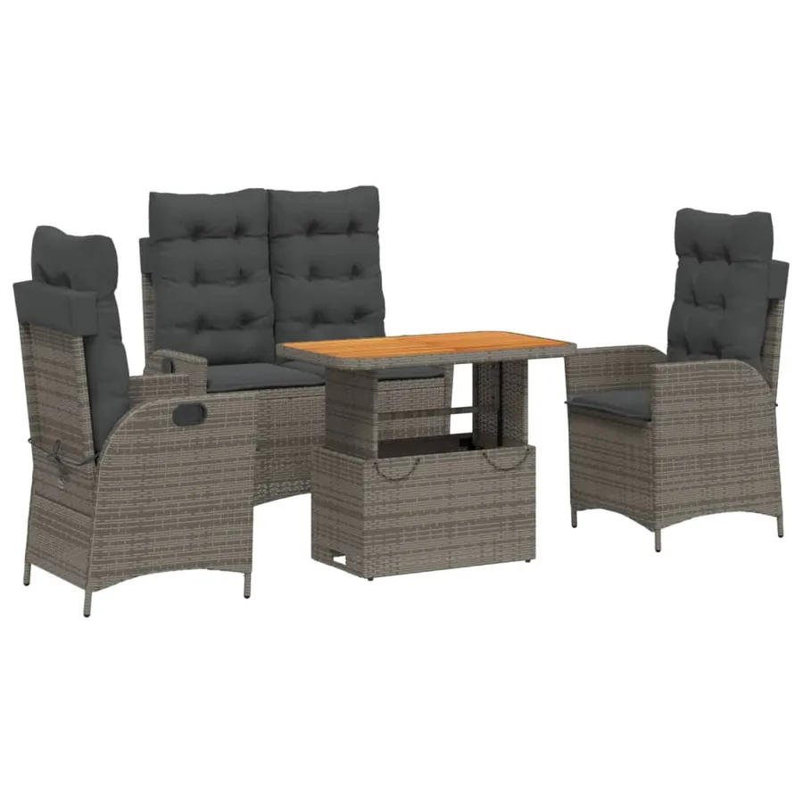 Ensemble à manger jardin 4pcs et coussins Gris Résine tressée - 2