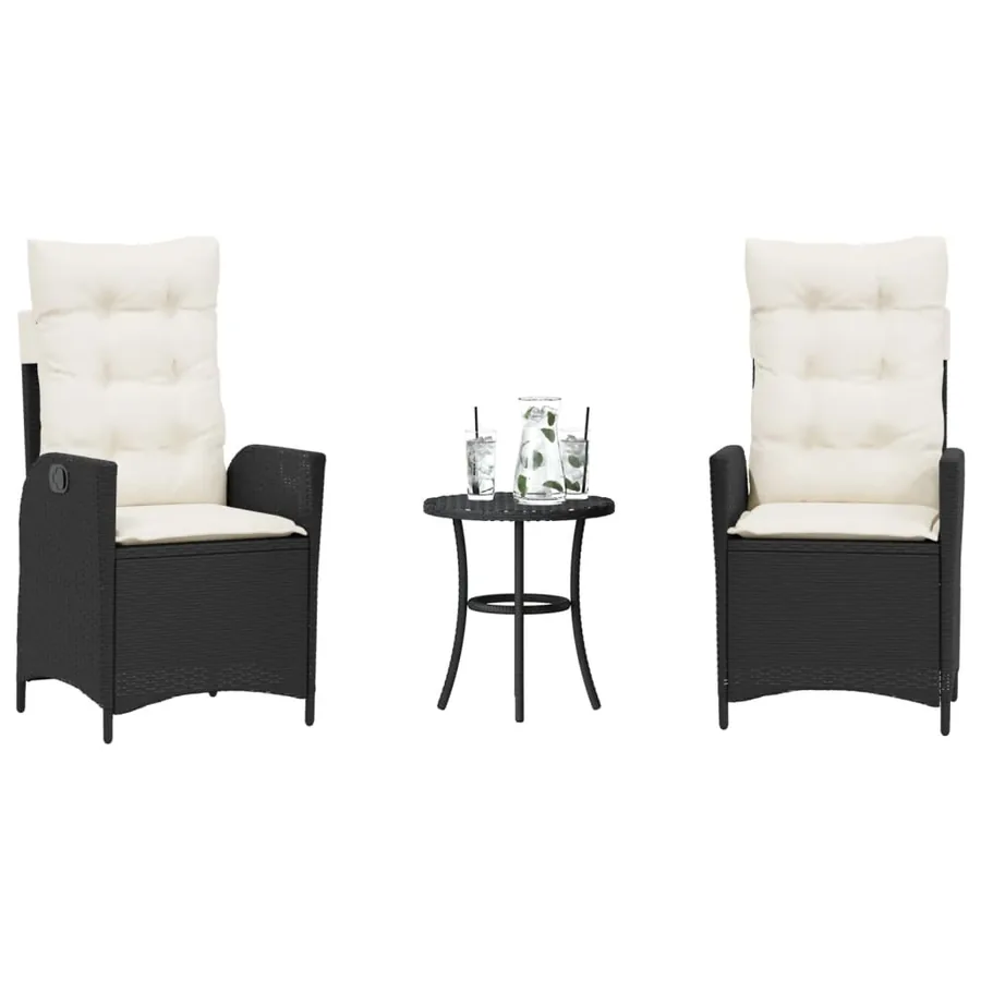 Ensemble de bistro 3 pcs avec coussins noir résine tressée