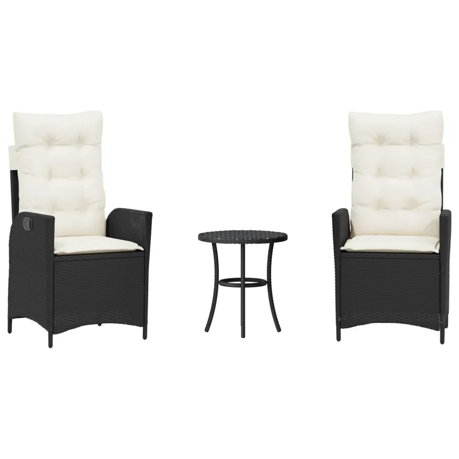 Ensemble de bistro 3 pcs avec coussins noir résine tressée - 2