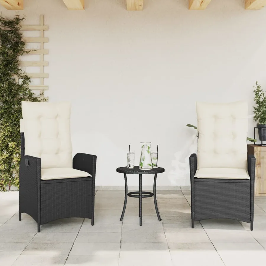 Ensemble de bistro 3 pcs avec coussins noir résine tressée - 3