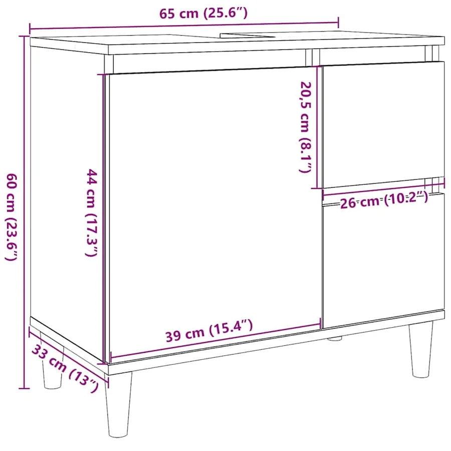 Armoire salle de bain chêne sonoma 65x33x60 cm - 11