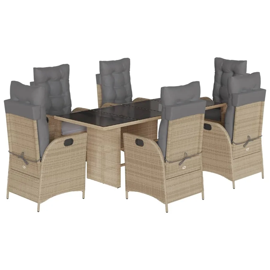 Ensemble à manger de jardin coussins 7 pcs mélange beige rotin - 2