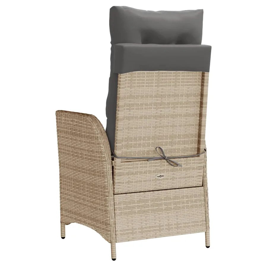 Chaise inclinable de jardin et repose-pied mélange beige rotin - 6