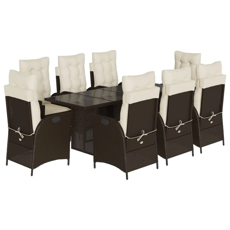 Ensemble à manger de jardin et coussins 9 pcs marron poly rotin - 2