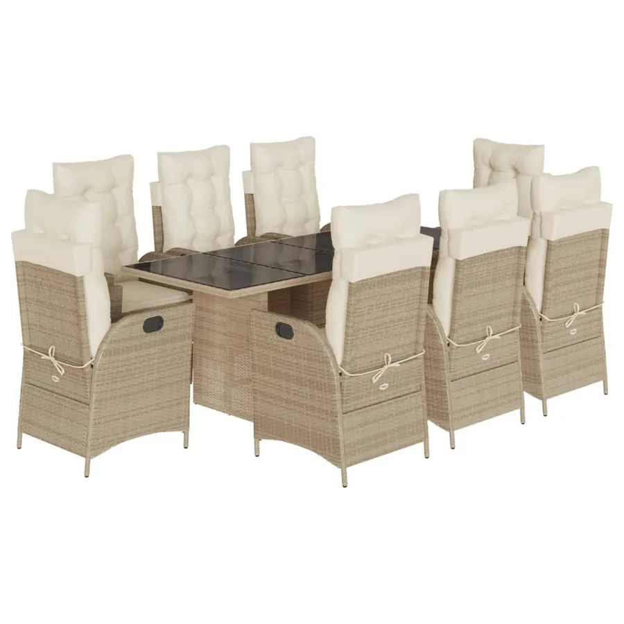 Ensemble à manger de jardin et coussins 9 pcs beige Poly rotin - 2
