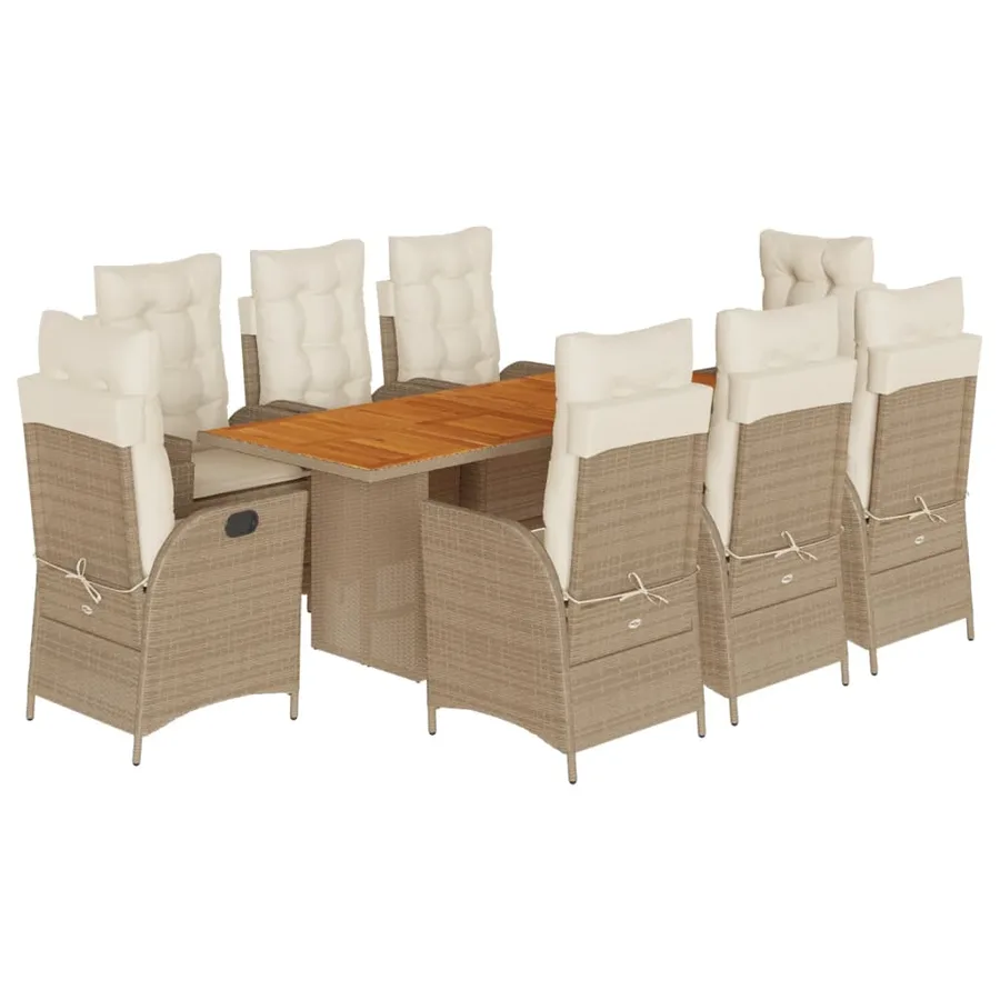 Ensemble à manger de jardin et coussins 9 pcs beige Poly rotin - 2