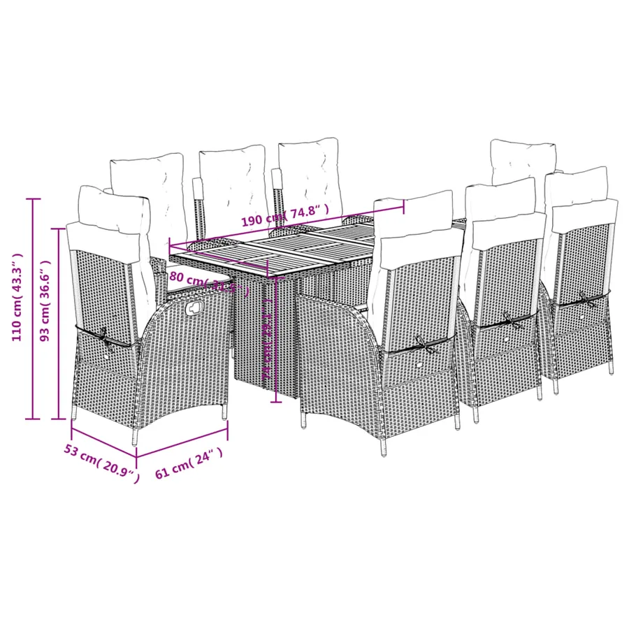 Ensemble à manger de jardin et coussins 9 pcs beige Poly rotin - 9