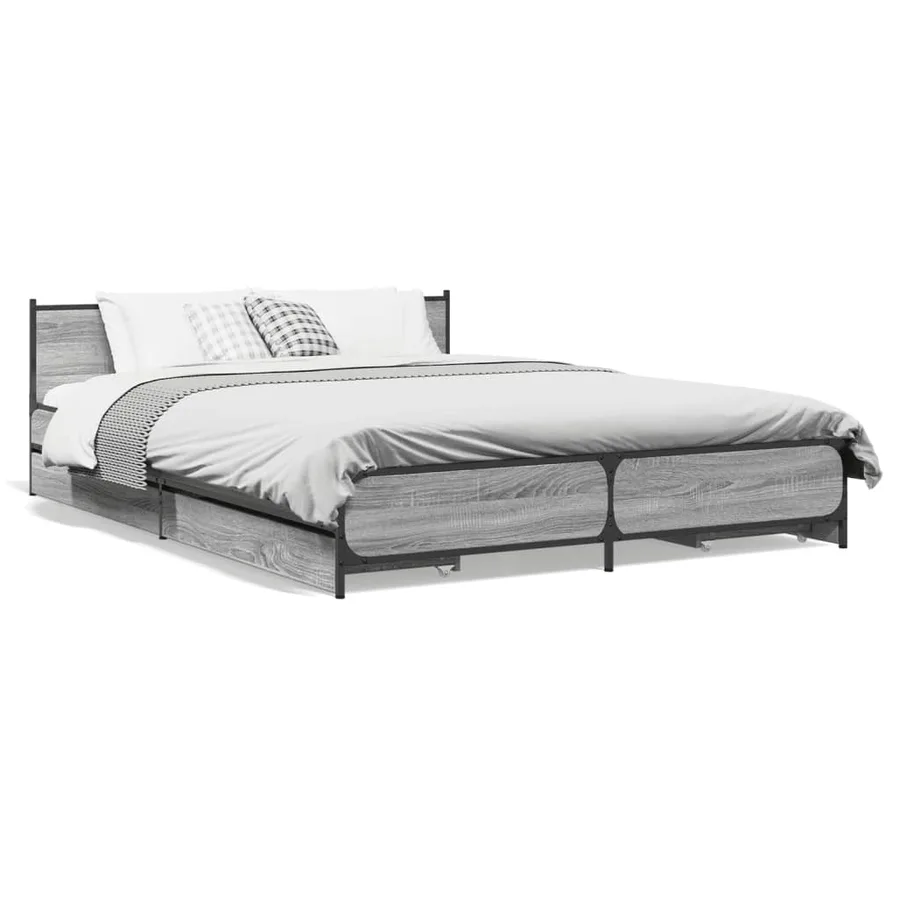 Cadre de lit avec tiroirs sans matelas sonoma gris 135x190 cm - 2