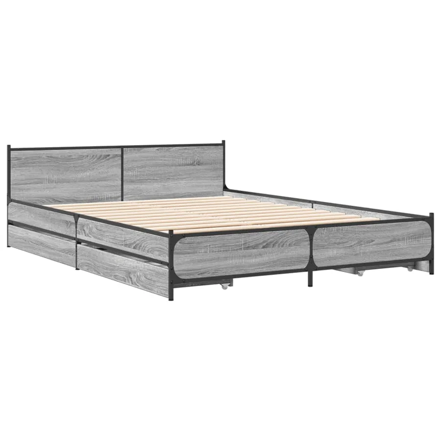 Cadre de lit avec tiroirs sans matelas sonoma gris 135x190 cm - 3
