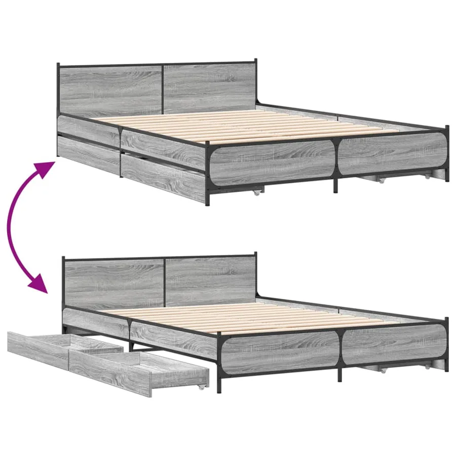 Cadre de lit avec tiroirs sans matelas sonoma gris 135x190 cm - 7
