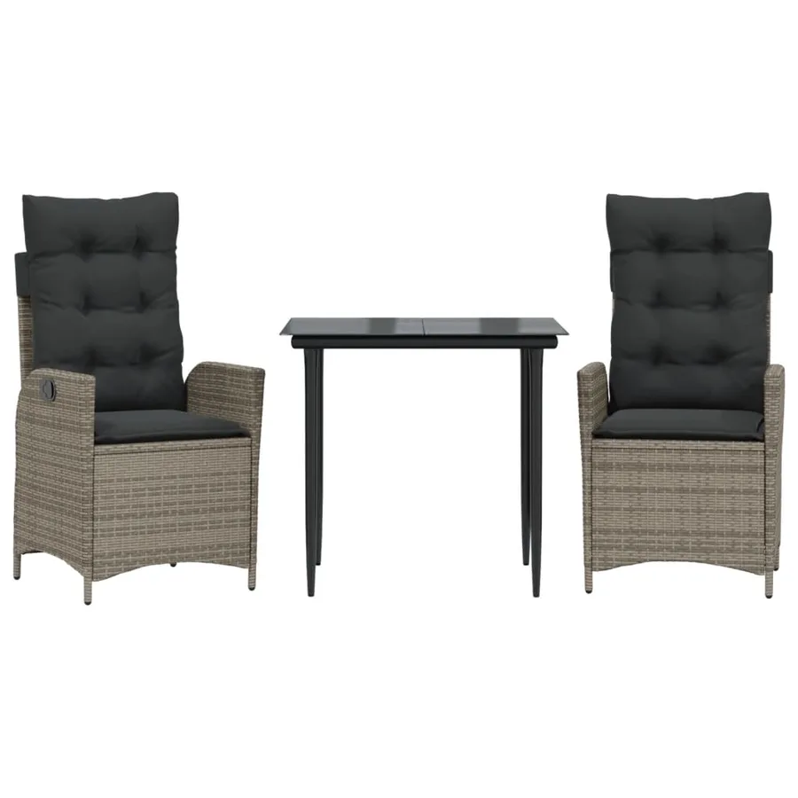 Ensemble à manger de jardin 3 pcs coussins gris résine tressée - 2