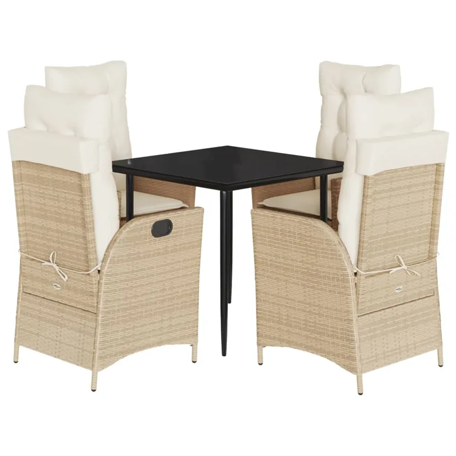 Ensemble à manger de jardin avec coussins 5pcs Beige poly rotin - 2