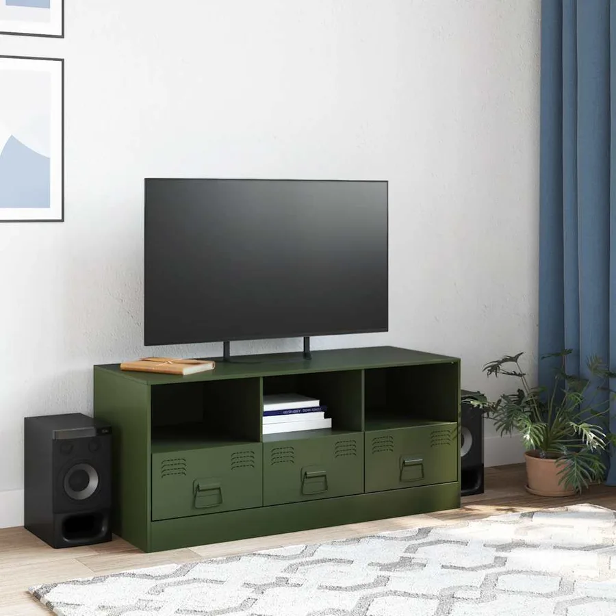 Meuble TV vert olive 99x39x44 cm acier - 3