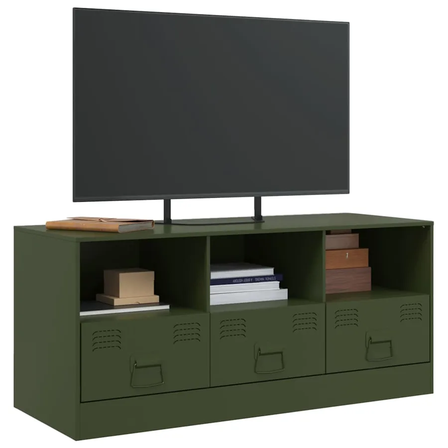 Meuble TV vert olive 99x39x44 cm acier - 4